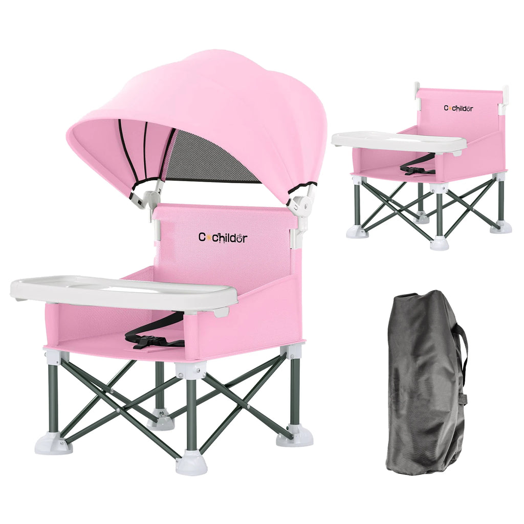 Cochildor Children's High Chair Foldable Sunshade Tray Outdoor Camping Beach Travel Baby Seat