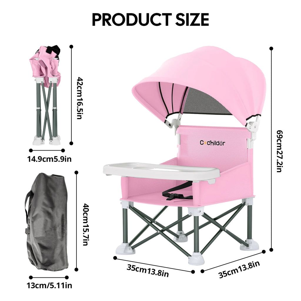 Cochildor Children's High Chair Foldable Sunshade Tray Outdoor Camping Beach Travel Baby Seat
